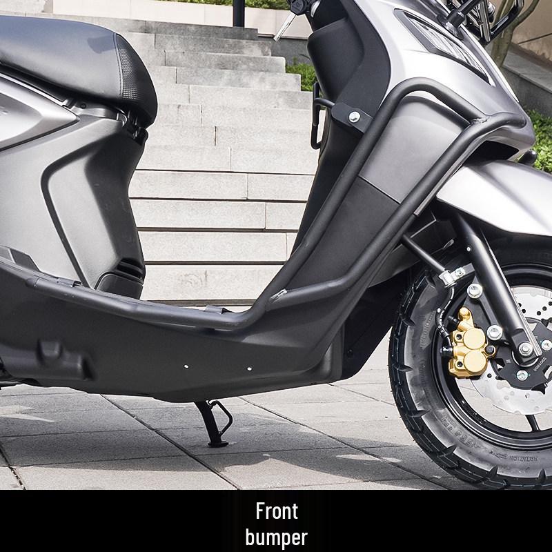 Qianjiang Qiaoyue 110 Front & Rear Bumper Guard, Exhaust Pipe Guard, Backrest, and Luggage Rack Accessories.