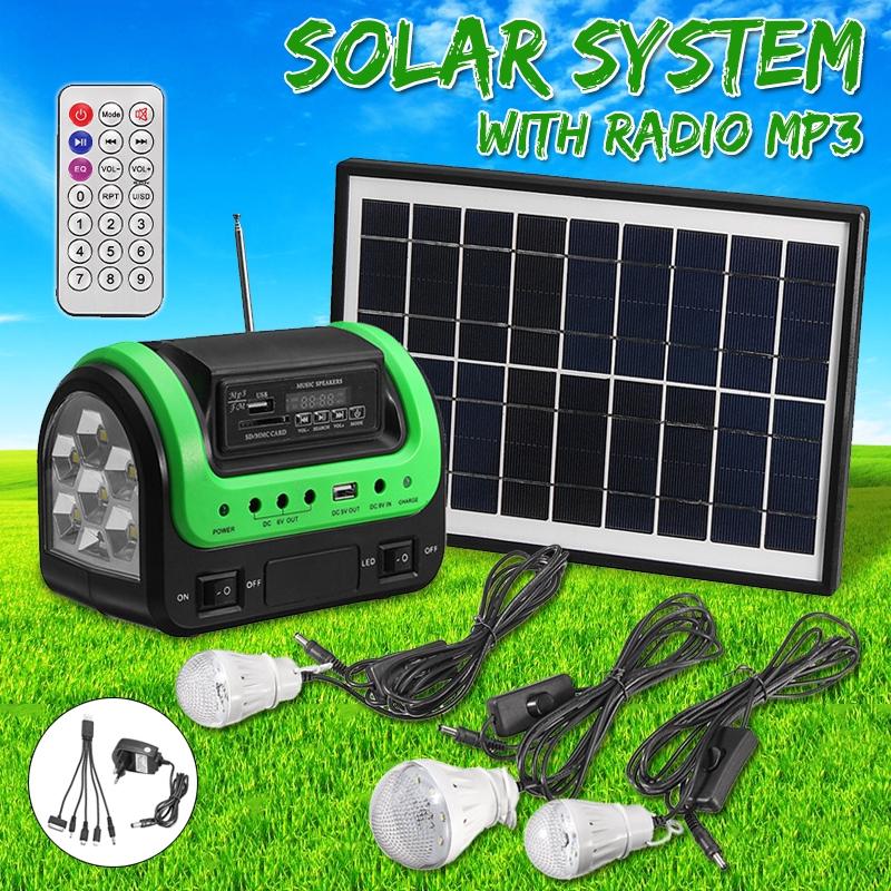 Solar Panel Charging Generator System Power Panel Generator Kit with MP3 Radio Outdoor Flashlight Mobile Power Supply