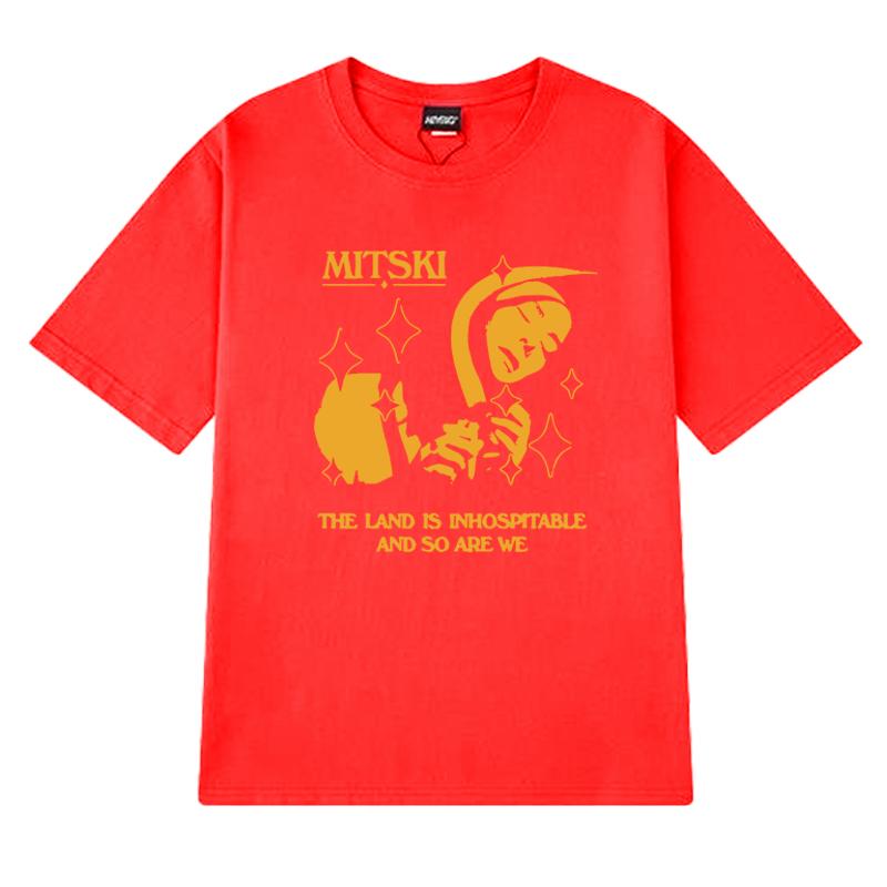Fashion The Land Is Inhospitable Print short sleeve T-shirts Unisex Mitski New Album T shirt Men Women summer 100% Cotton Tops