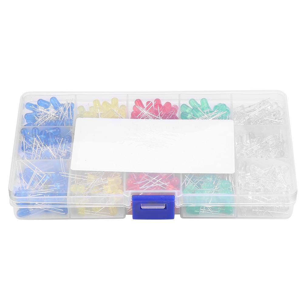 

500pcs 5mm LED Light Red Yellow Blue Green White Assortment Diodes Kit