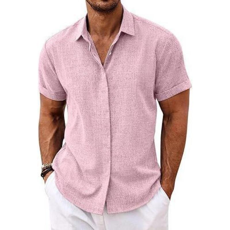 Summer Men's Linen Short Sleeve Shirt Casual Button Down Versatile Simple Top