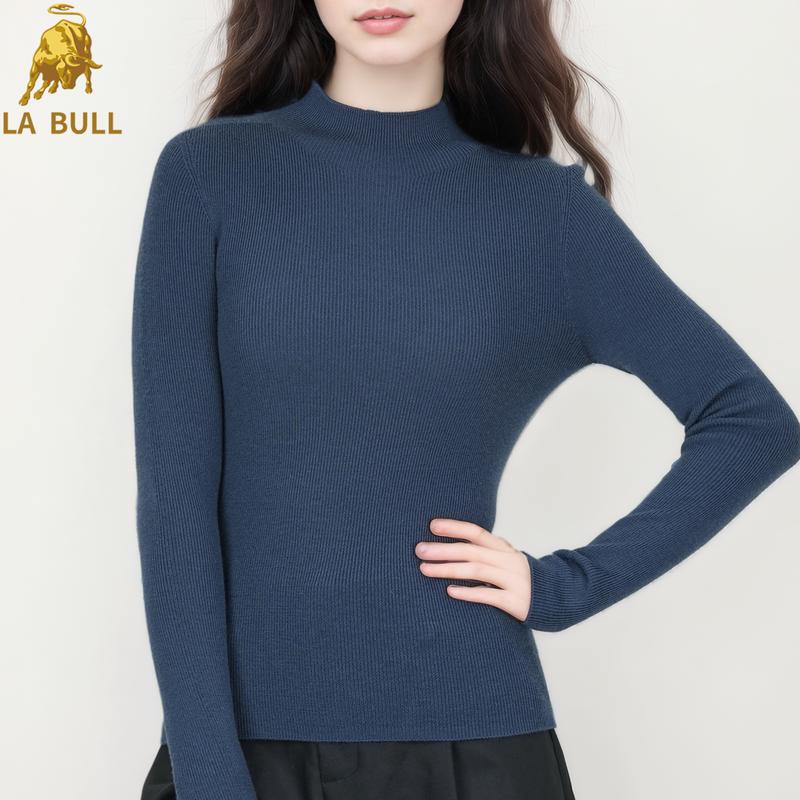 

LA BULL Women s Textured Semi-High Neck Wool Sweater XL