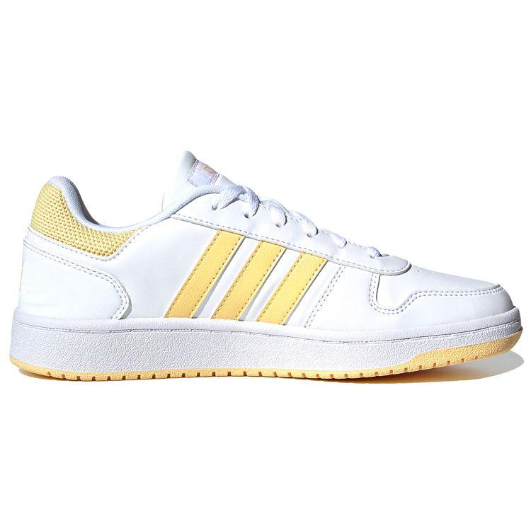 Adidas Neo Hoops 2.0 Synthetic Leather Slip Resistant Durable Low Top Skate Shoes Women Sneakers Yellow White G55065