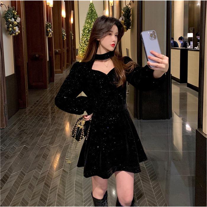 New Year Red Velvet Waist-Cinching Zodiac Dress - Elegant & Sexy Spring Design for Women