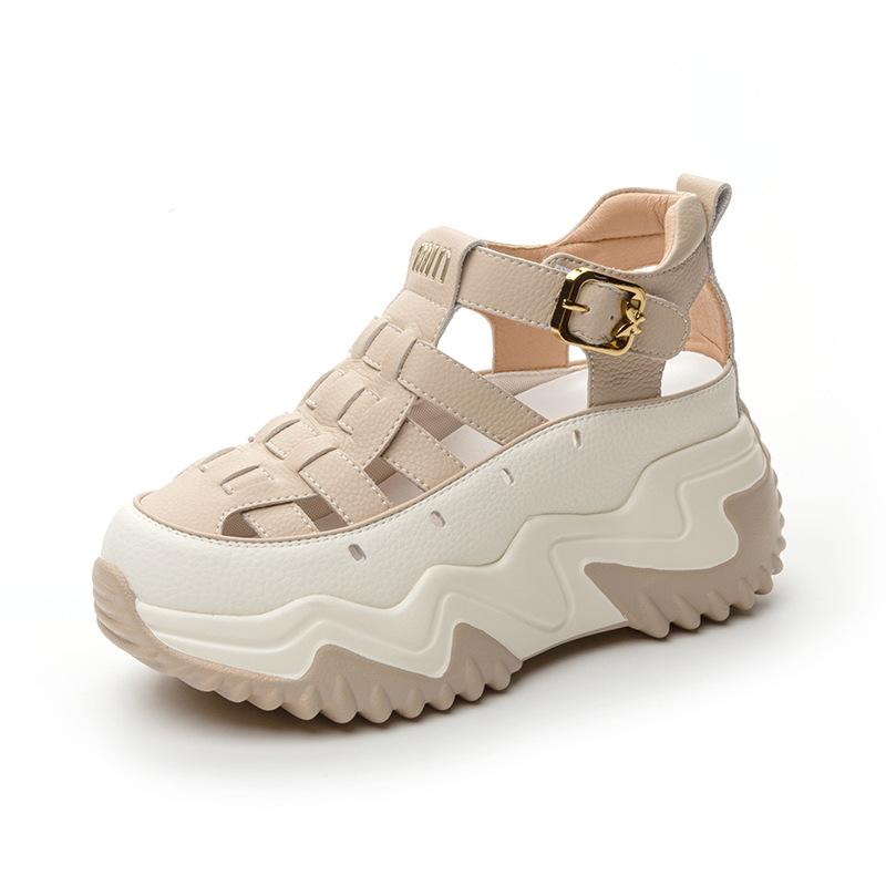 thick-soled Roman leather sandals summer new national style thick-soled inner height increase small casual pig cage shoes