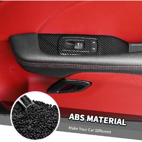 Jimen Fit for Dodge Challenger 2015-2023, 4PCS Inner Door Handle Cover & Window Lift Switch Panel Trim (Carbon Fiber)