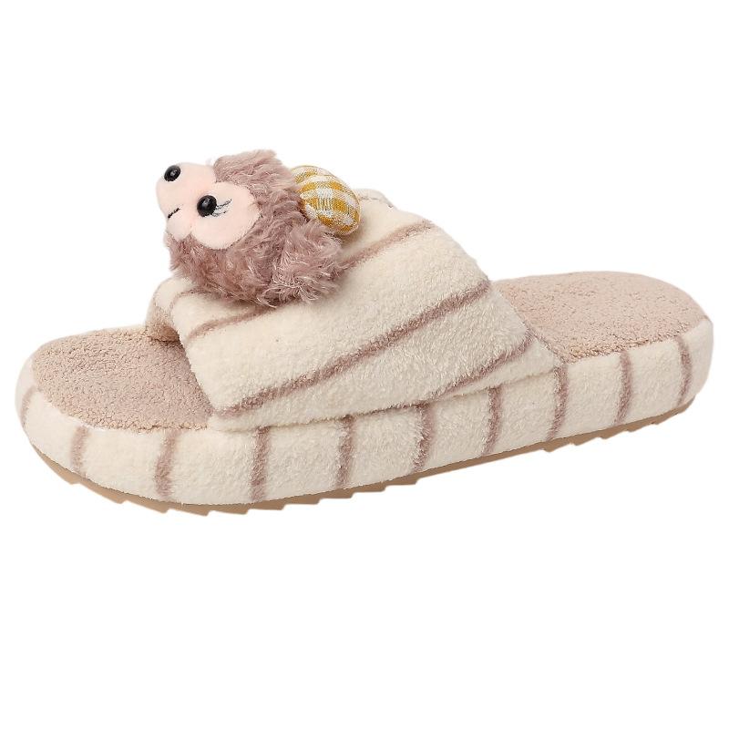 Thick bottom striped plush Shirley rose slippers girls autumn fashion cute home leisure one-word drag indoor non-slip