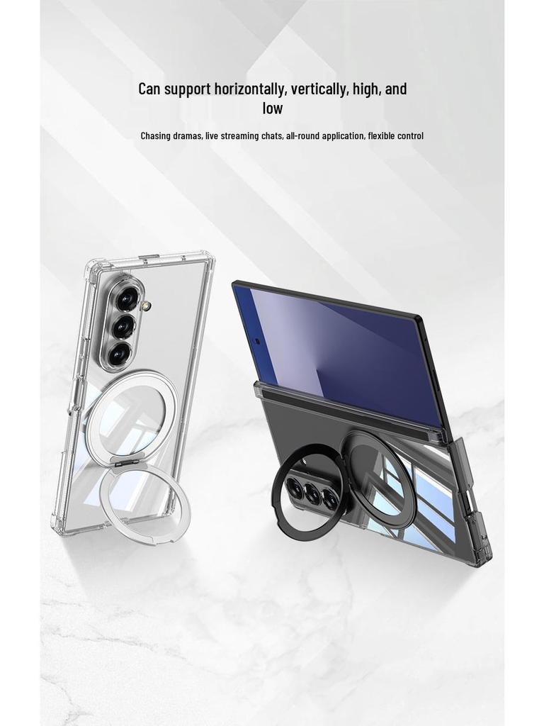 Samsung Z Fold7 Airbag Case: Anti-Fall, MagSafe Rotating Ring Stand, Magnetic Transparent Shell