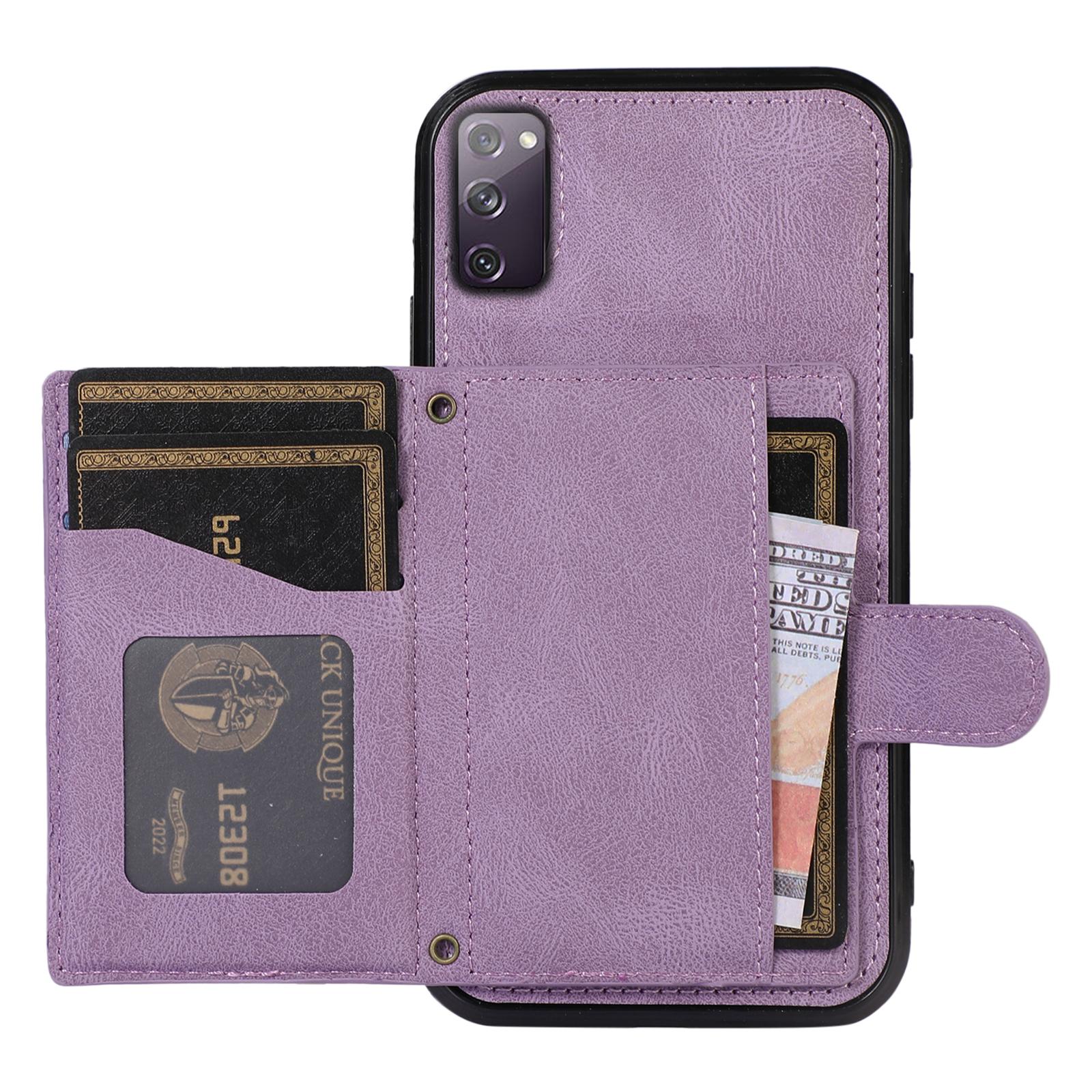 

For Samsung Galaxy S20 FE 2022/S20 FE/S20 FE 5G/S20 Lite Case Card Holder TPU+PU Leather Phone Shell Purple