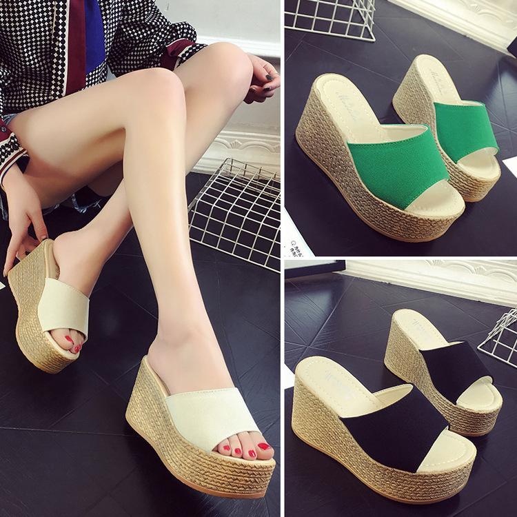 9CM2025 New Wedge Heel Muffin Women's Sandals Platform Sole Light and Comfortable Fish Mouth Cool Slippers High Heel Sandals