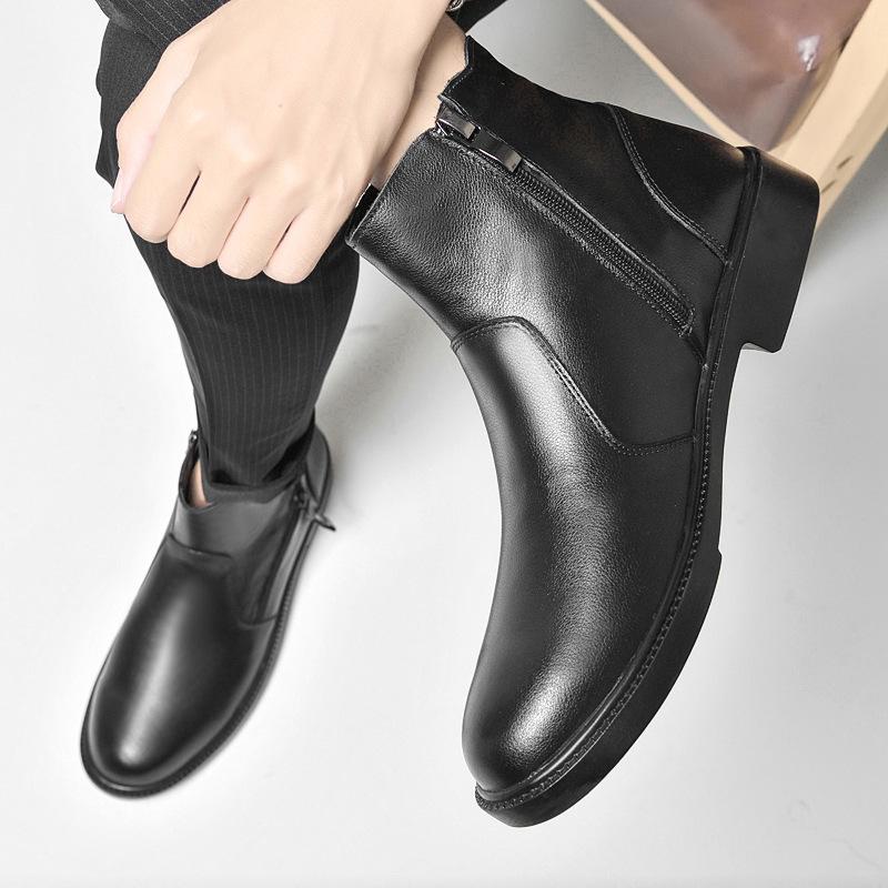 Men's Plus Size Leather Martin & Chelsea Boots - Side Zip & Fleece-Lined for Autumn/Winter