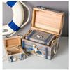 Decorative Keepsake Chest - Set of 3 Jewelry Storage Box  Antique Wood Storage Boxes with Rope Pulling and Shell Decoration
