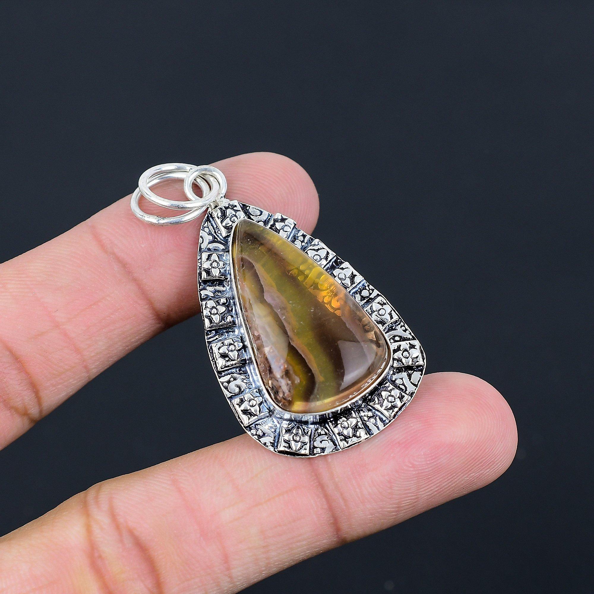Mothers day Deal 925 Silver Natural Multi Fluorite Anniversary Pendant Jewelry
