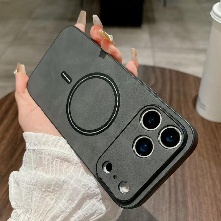Lambskin Faux Leather Magnetic Case for iPhone 15 Pro Max, PU+TPU+PC Wear-resistant Shockproof Protective Cover