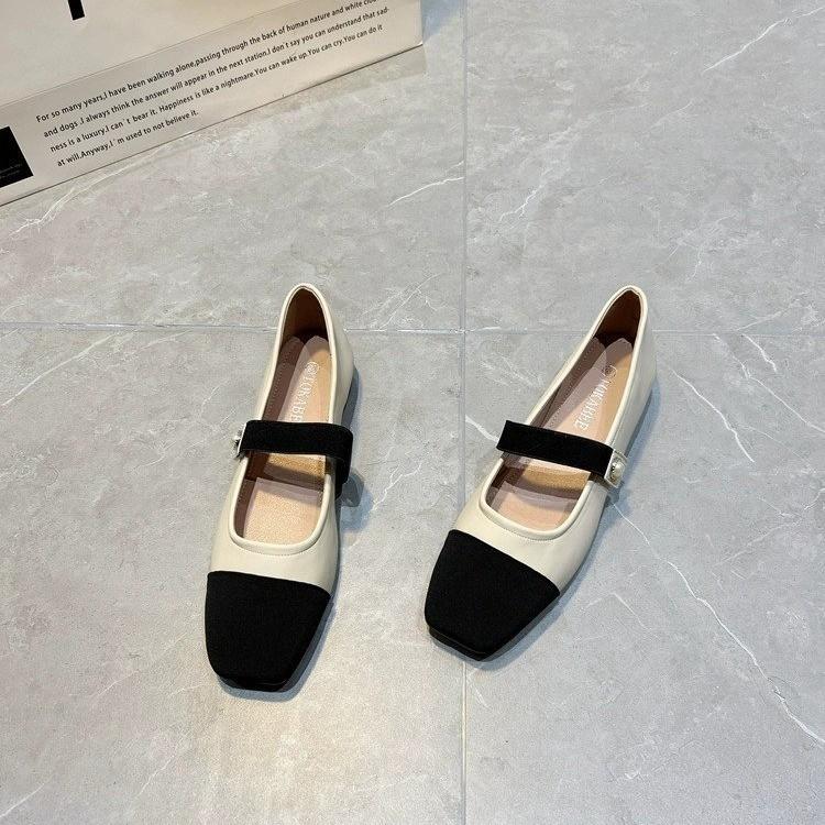 Hongtong Xiaoxiangfeng square head single shoes 2025 new one-word belt Mary Jane women's shoes color matching grandma shoes versatile ladyshoes