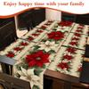 5/7pc Vintage Poinsettia Christmas Table Runner with Placemat  Red White Floral Print Festive Table Deco for Xmas Dinner Holiday