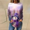 Tee Shirts For Women Casual Round Neck Long Sleeve Shirts Christmas Printing Top Pullover