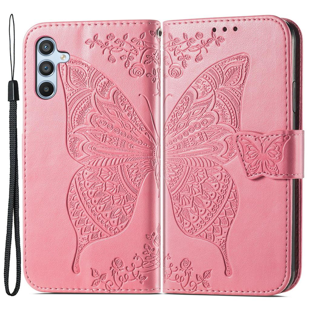 For Samsung Galaxy A54 5G PU Leather Imprinted Butterfly Pattern Phone Case Stand Wallet Folio Flip Cover with Strap