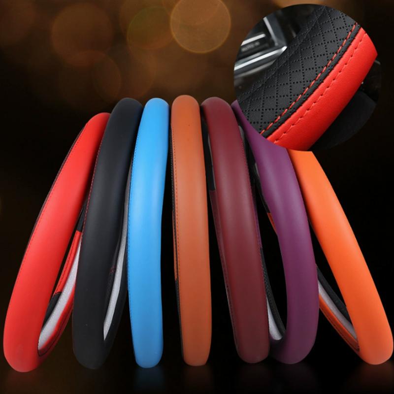 Car Steering Wheel Protective Cover Universal Breathable Elastic Band Anti Slip Pu Leather Steering Covers Suitable 38Cm U-60