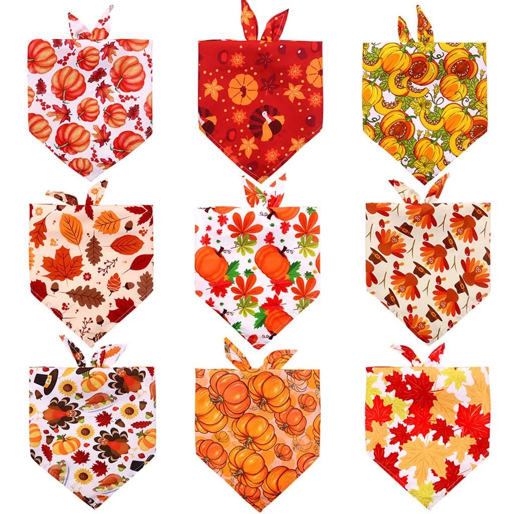 Thanksgiving Dog Bandana Medium Size Adjustable Pet Scarf with Pumpkin Pattern for Holiday Seasonal Wear and Comfortable Fit