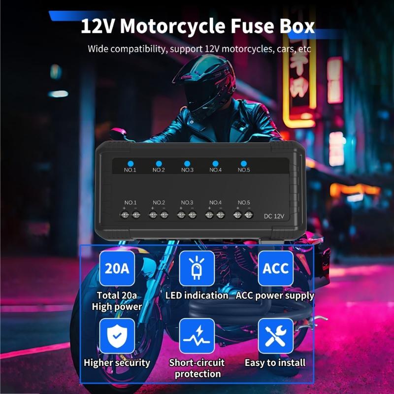 Fuse Junction Box Car Motorcycle Vehicle 12V 20A Circuit Holder with LED Indicator Light Heat Resistant Accessories
