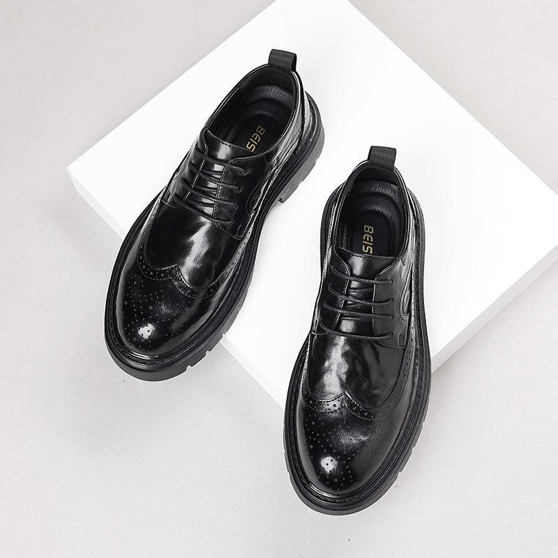 Genuine leather cowhide men's block carved leather shoes men's casual fashion wedding groom leather shoes