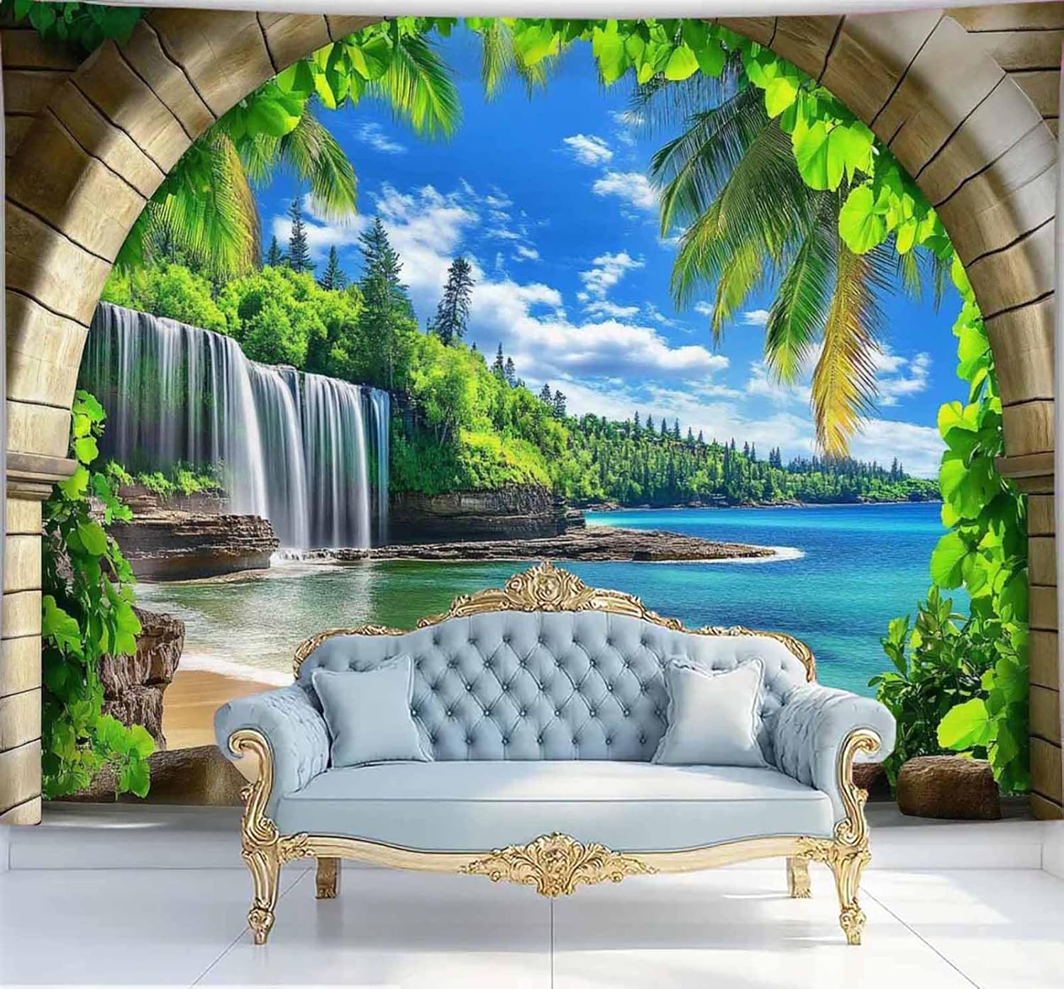 

Forest Waterfall Tapestry Wall Hanging Sandy Beach Picnic Rug Camping Tent Sleeping Pad Home Decor Bedspread Sheet Wall Cloth 74x94cm(29x37in)
