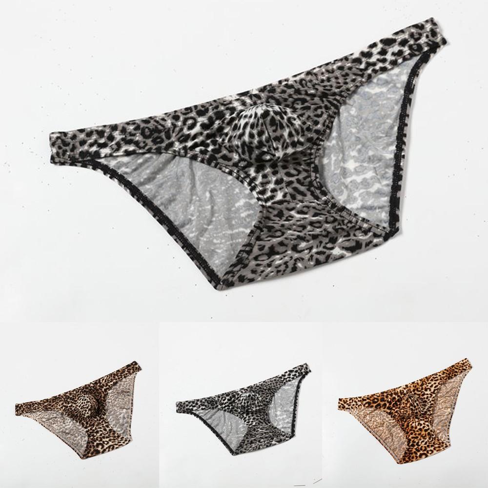 Men Sexy Underwear Leopard Printed Briefs Low Rise Breathable Underpants