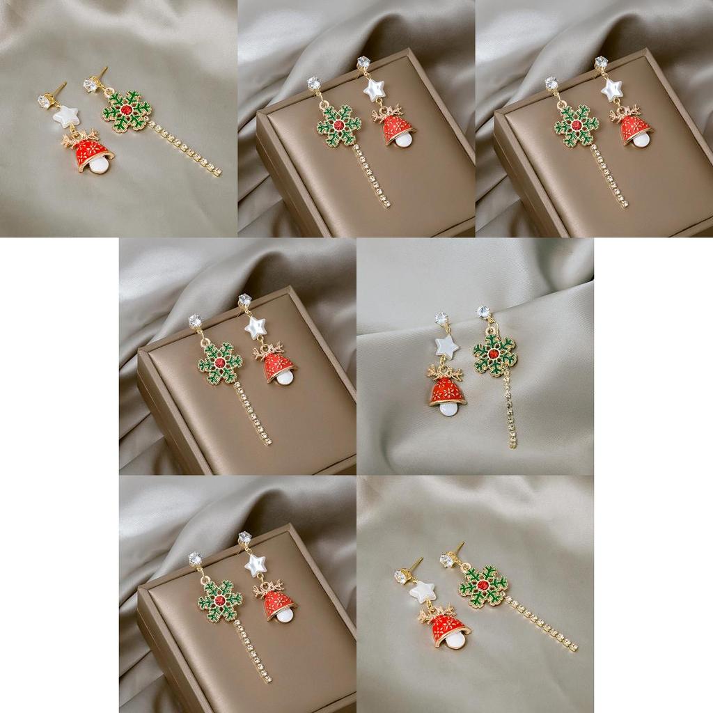 Christmas Snowflake Bell Long Earrings With Alloy Material For Holiday Party Wear
