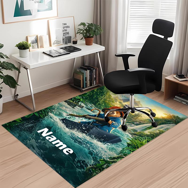 Custom Name Paddington Bear Printed Carpet, for Office Chair Living Room Bedroom Kitchen Room Decor Gifts.