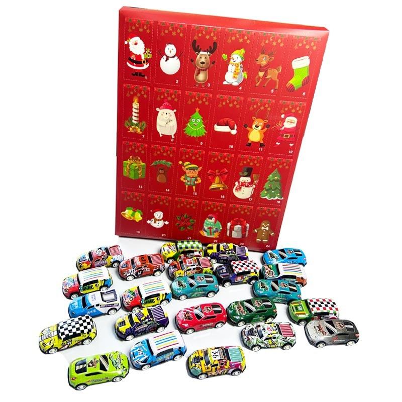 Weihnachts-Adventskalender mit Rückzieh-Rennwagen-Spielzeug 24-Tage-Countdown-Kalender Blind Box Geschenke für Kinder Weihnachtsfeier-Mitgebsel