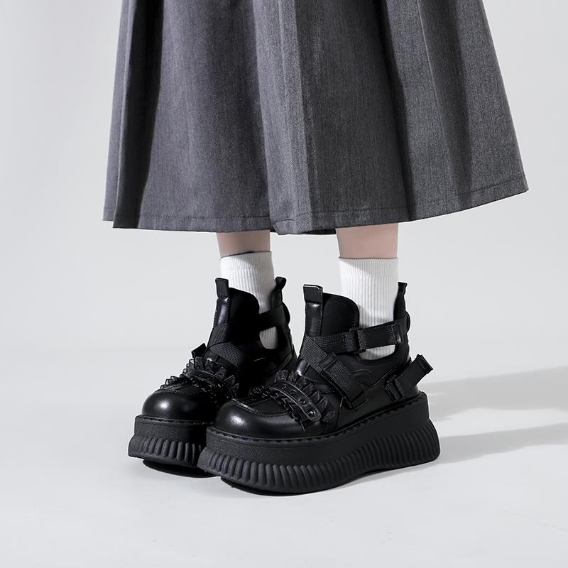 Goth Boots Woman  Trend Platform Heels Stylish Lolita Black Short Barrel Round Toe Girl's Boot Cosplay Booties Elegant Party