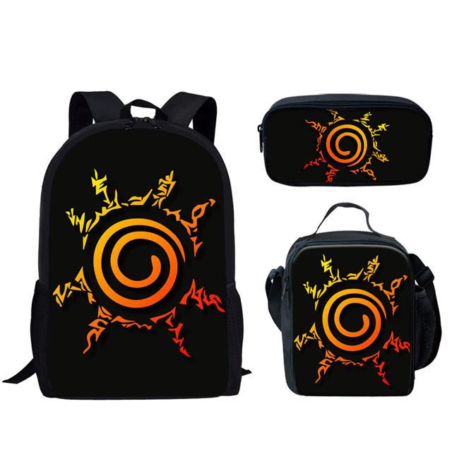 Naruto Printed Kids School Backpack Lunch Bag Pencil Case Set With Nylon Material For Children