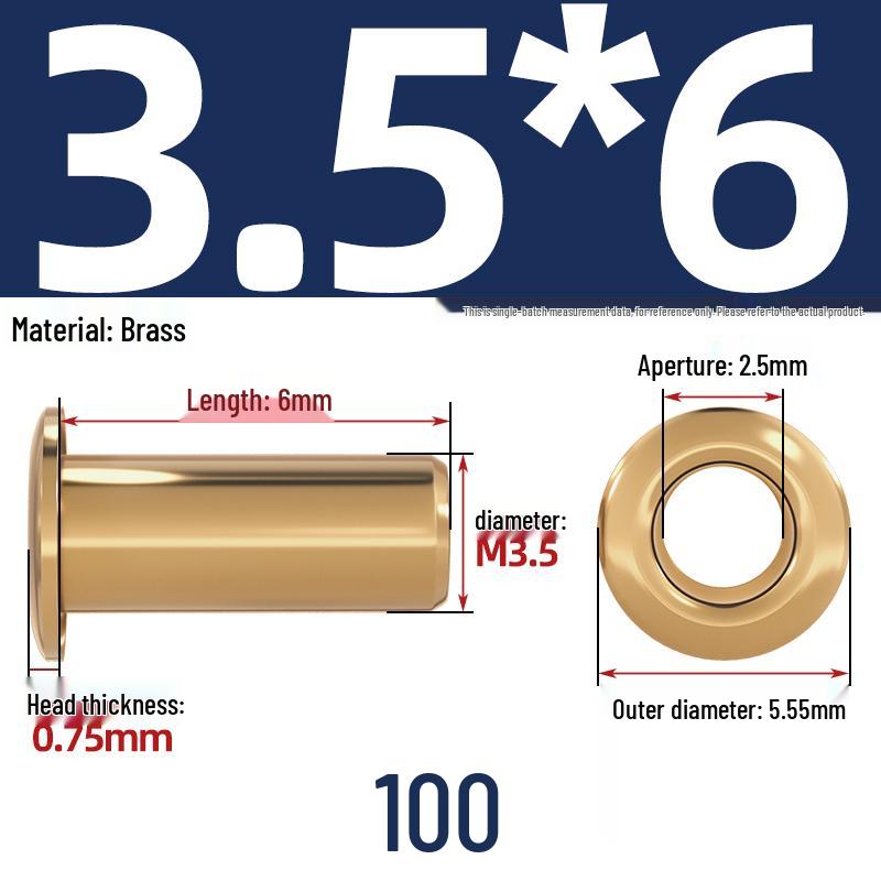 Pure Brass Hollow Rivets & Copper Eyelets Fasteners M1.3–M5