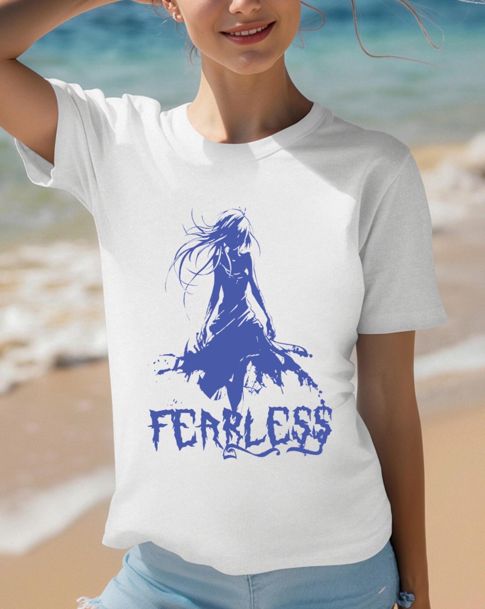 Fearless Woman T-Shirt: Blue Line Art Graphic Tee L