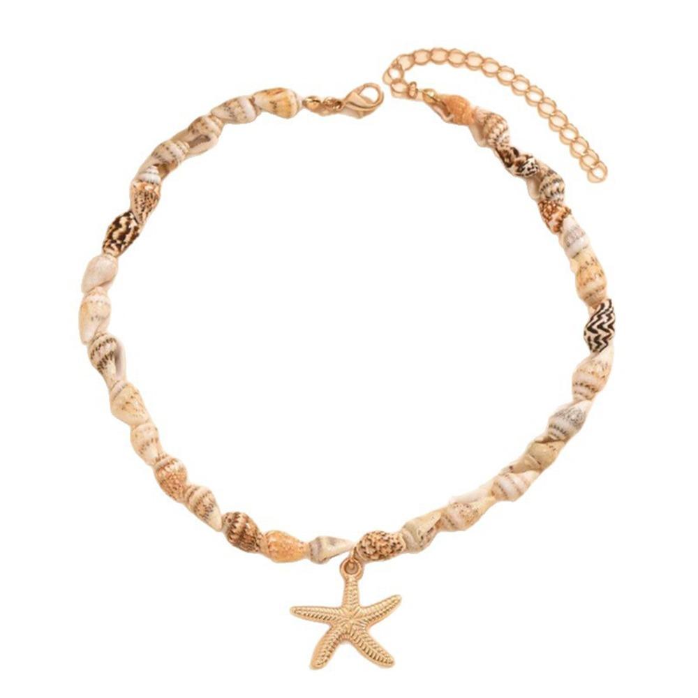 Natural Seashell Necklace Ocean Style Beaded Choker Holiday Conch Pendant Necklace  for Women