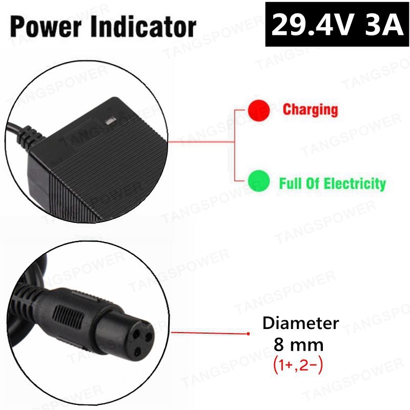 TANGSPOWER 29.4V 3A Lithium Battery Charger For 7Series Li-ion Battery Pack 24V Charger For 29.4V3A Power Tool Silent Charging