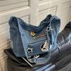 Korean Versi Carto Embroidered Washed Denim Bag for Students One Shoulder Crossbody Tote Bag, Casual and Simple Women's Bag