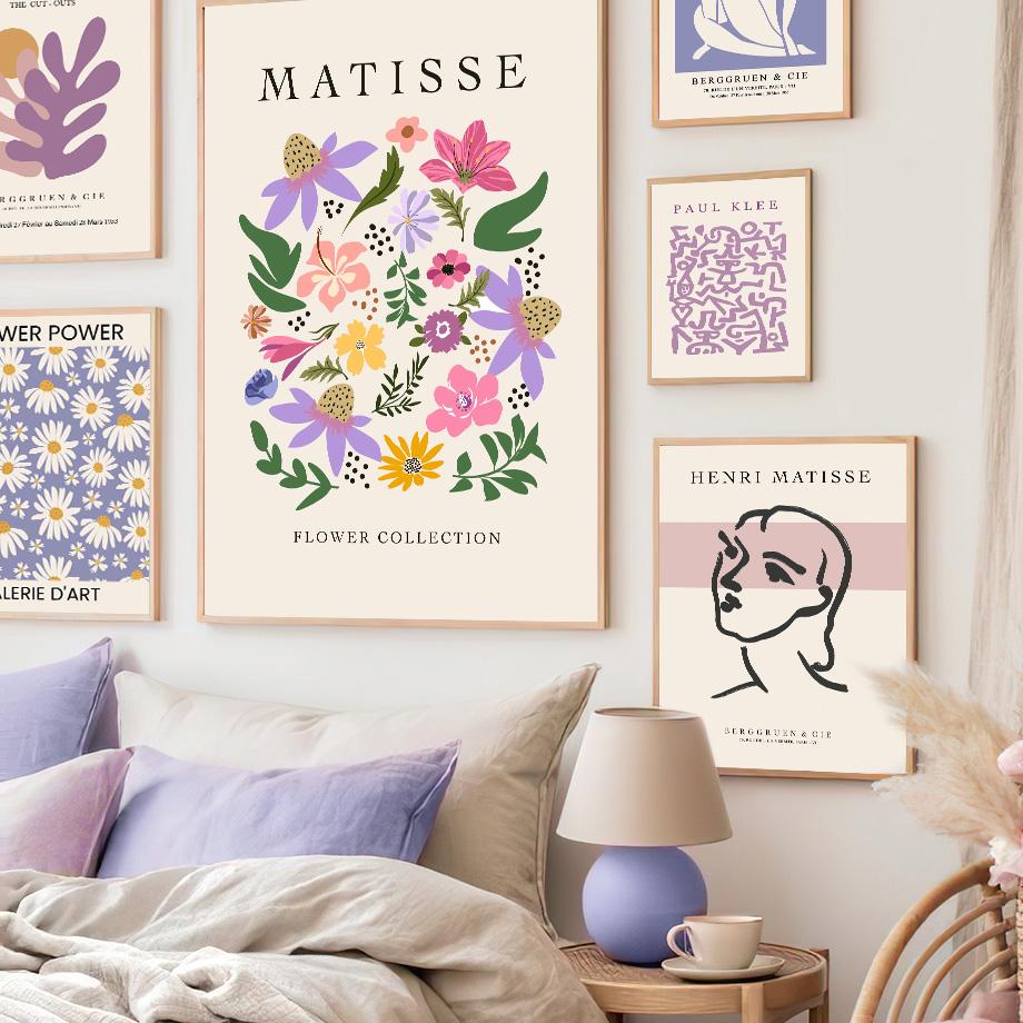 Lila Henri Matisse Daisy Line Coral Botanische Poster und Drucke Wandkunst Leinwandgemälde für Wohnzimmer dekorative Bilder