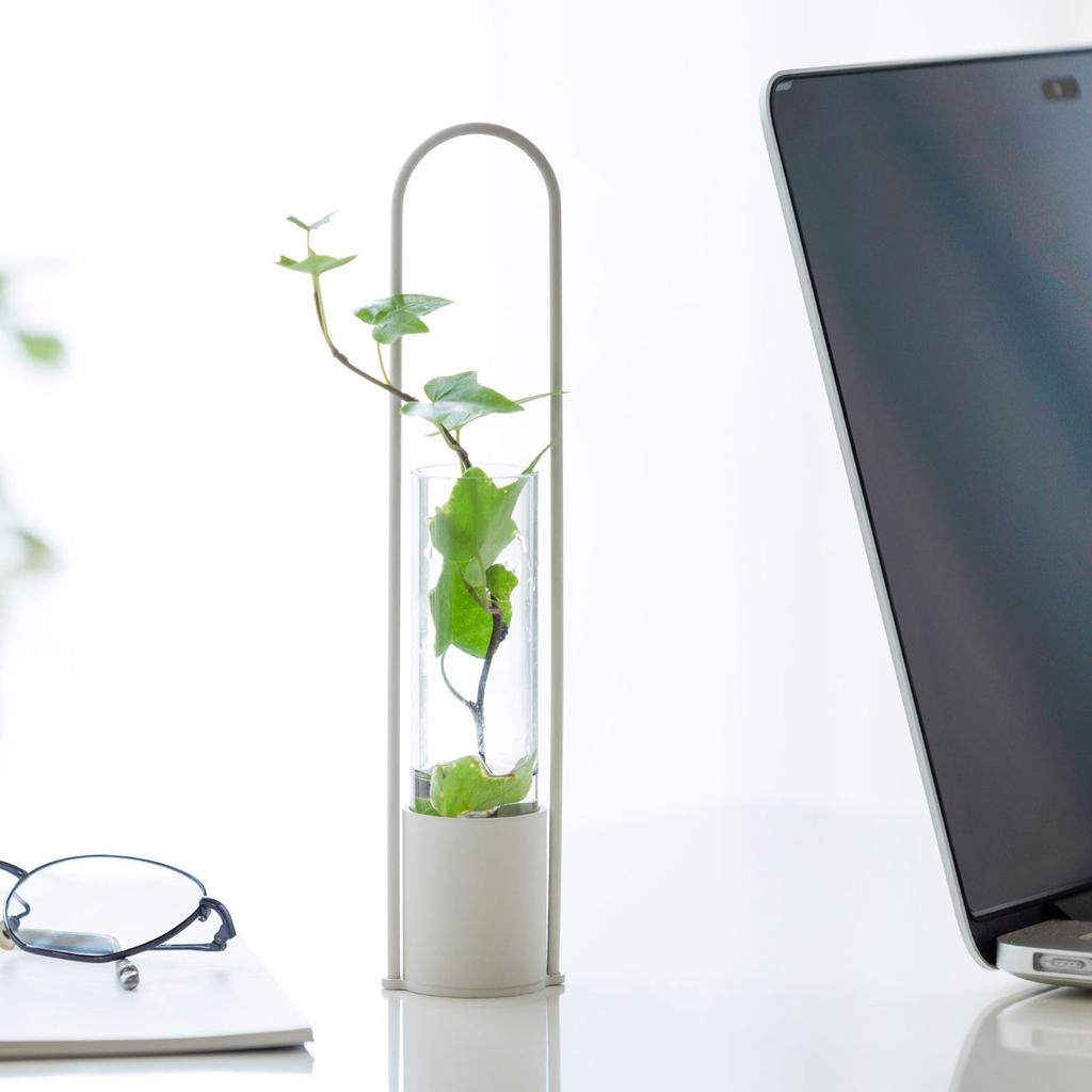 TETSUNAGI Flower Vase (Beige) [Made In Tsubame-Sanjo] Mini Steel and Glass Test Tube Vase, Made In Japan, Ideal for Home Decor, Plant Accessories,