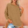 Women's Fashionable Solid Color Round Neck Long Sleeved Plush Warm Pullover Top