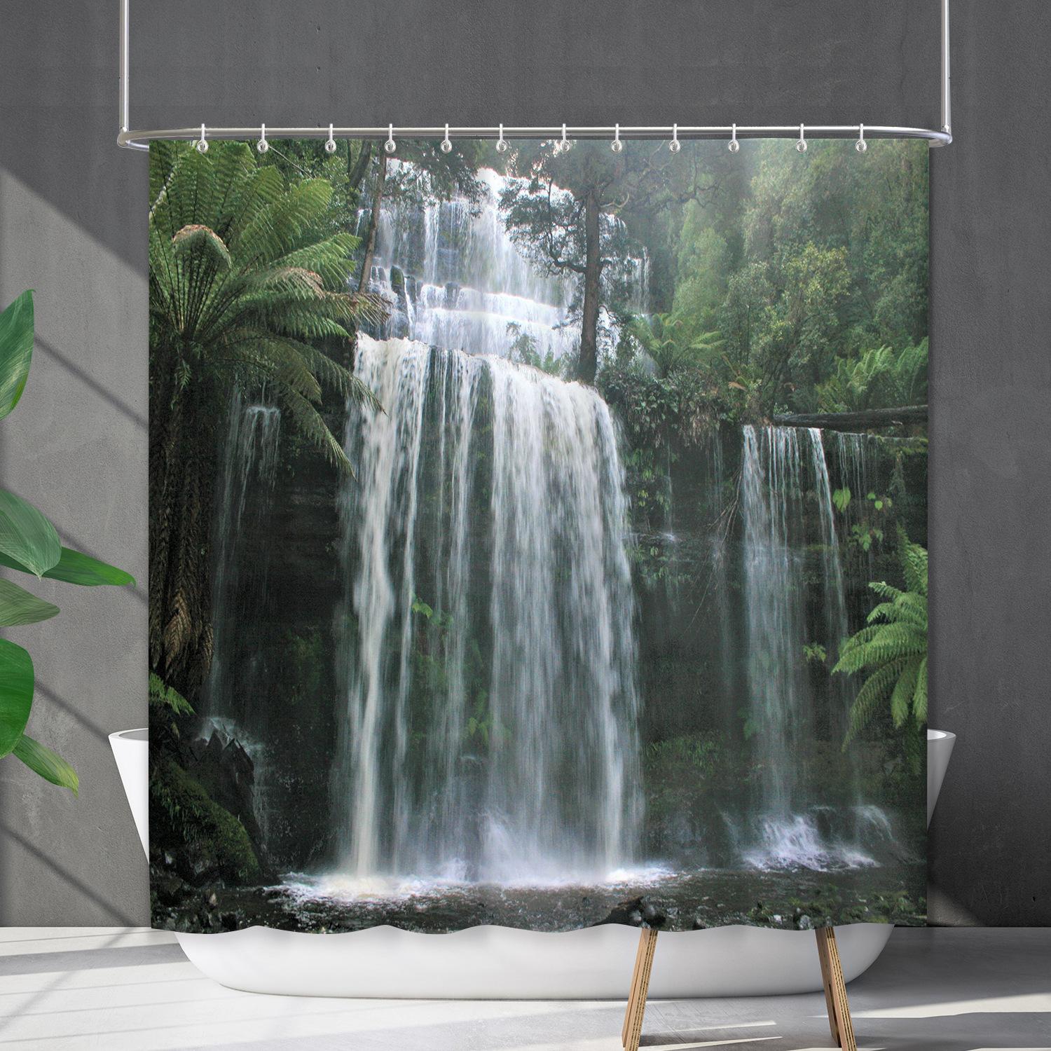 

Bathroom Waterproof Curtain Digital Printing Landscape Waterfall Shower Curtain Free Punching Toilet Partition Curtain Shower Cloth Shower curtain 90 * 180