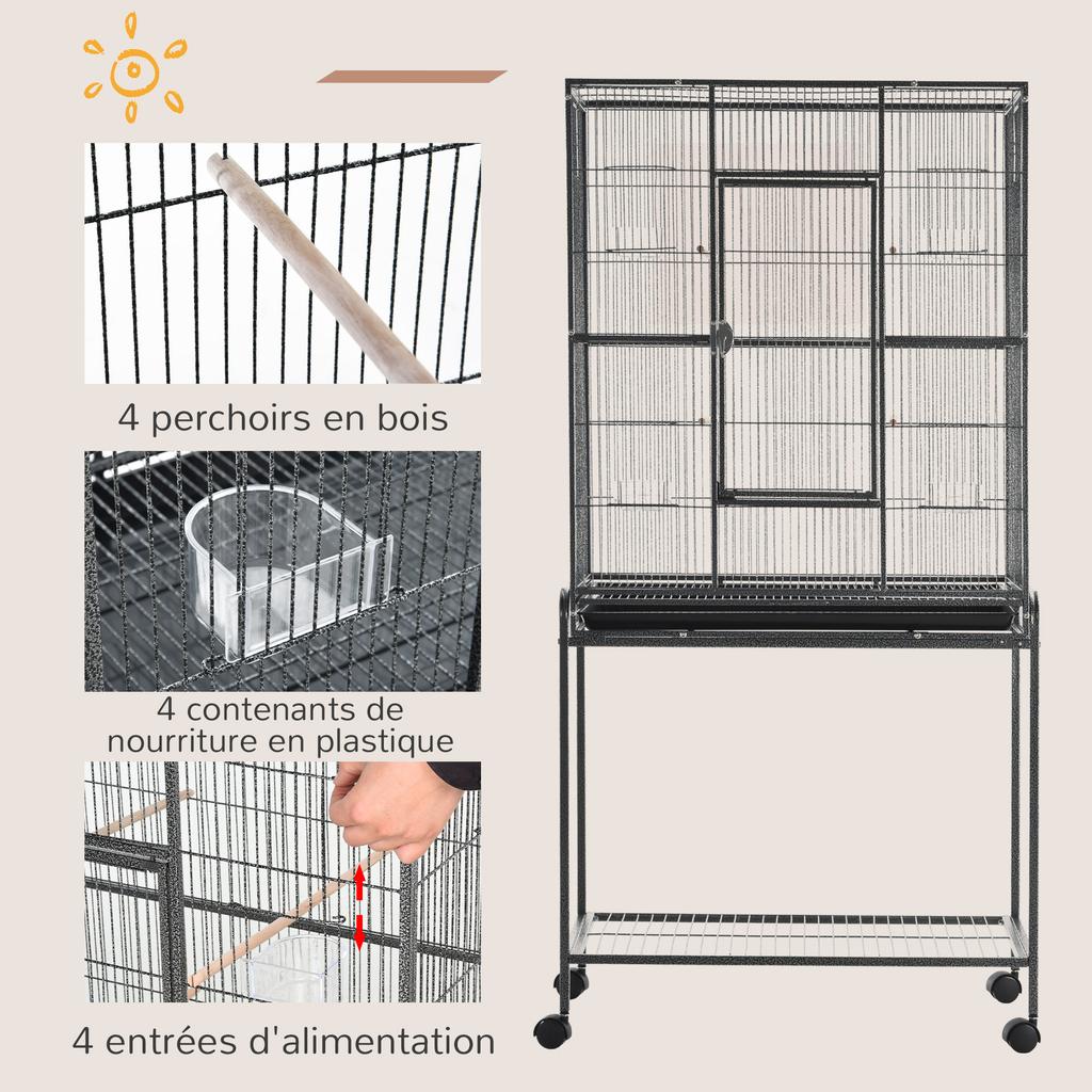 Large Bird Cage Budgie Cage with Stand, Storage Shelf, Wood Perch for Parrot Canary Parakeet Cockatiels, 81 x 48 x 162.5 cm