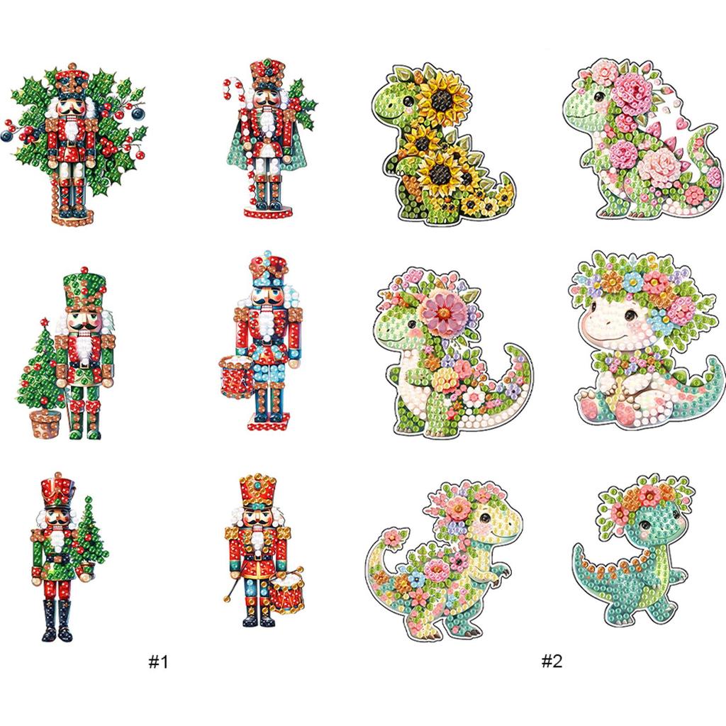 6Pcs Acrylic Special Shape Floral Dinosaur Fridge Stickers Diamond Painting Refrigerator Magnet Diamond Painting Fridge Magnet