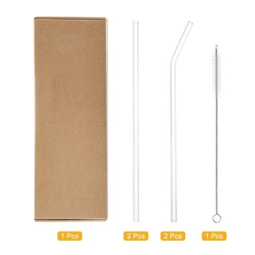 Uxcell Reusable Glass Straws for Frozen Sparkling Tea, 200x6.2mm, with Cleaning Brush, Pack of 4