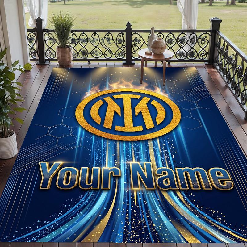 Custom Text Printed Rug Inter Milan Non Slip Floor Carpet For Home Room Decor