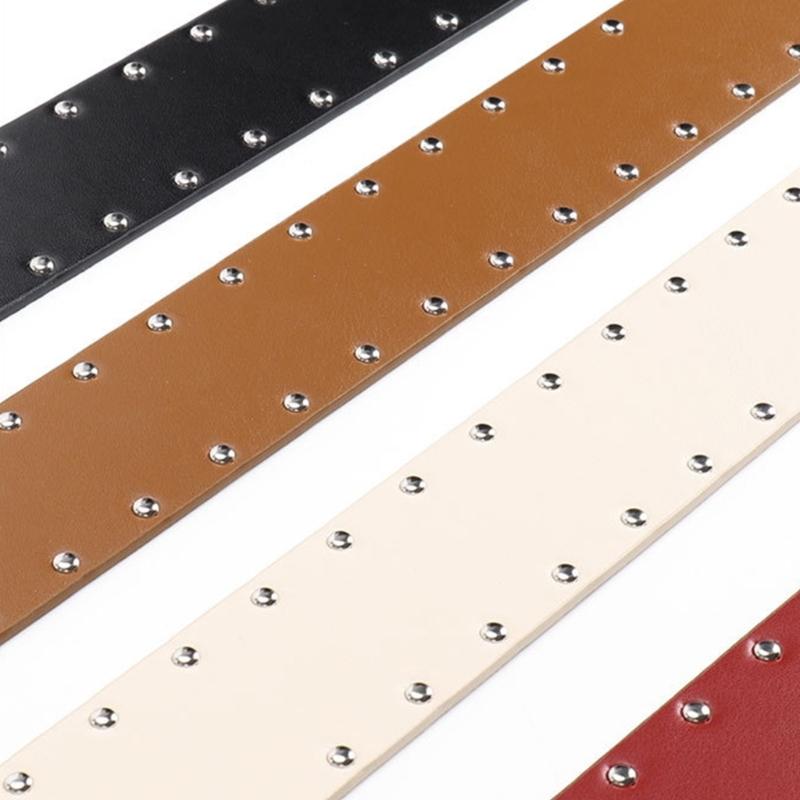 Double Row Rivets Studded Waist Belt PU Leather Waistband Punk Waiststrap Corset Belt for Women Girl Daily Outfit