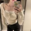 Strap Pure Slim Fit Sweet and Spicy Autumn Inner Pair Square Neck Short T-shirt Top for Women Slim and Versatile Base Shirt