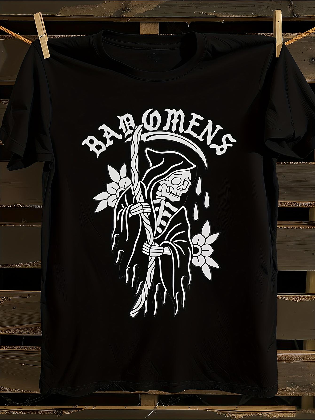 Gothic Grim Reaper and Bad Omens Logo T-shirt S