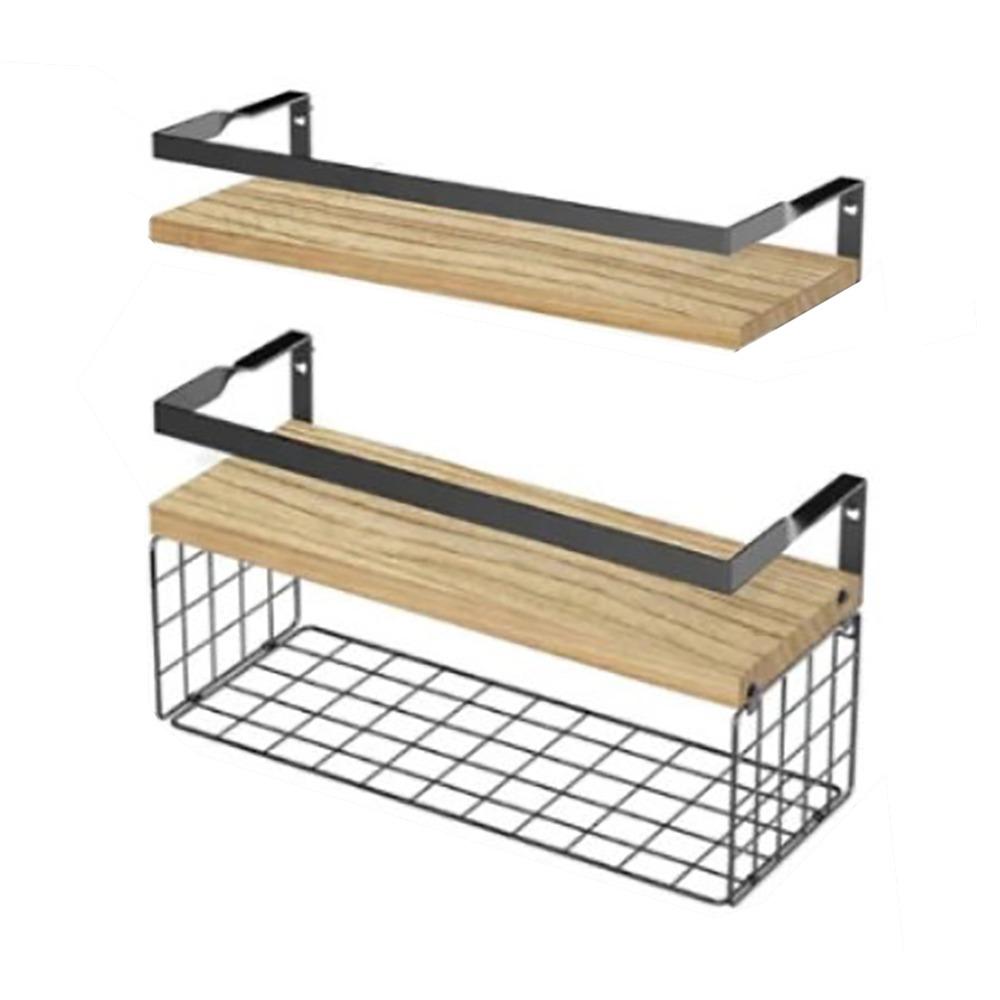 

Wooden+Metal Bathroom Wall Mounted Shelf With Storage Basket Strong Load-bearing Capacity Toilet Storage Holder Large Capacity